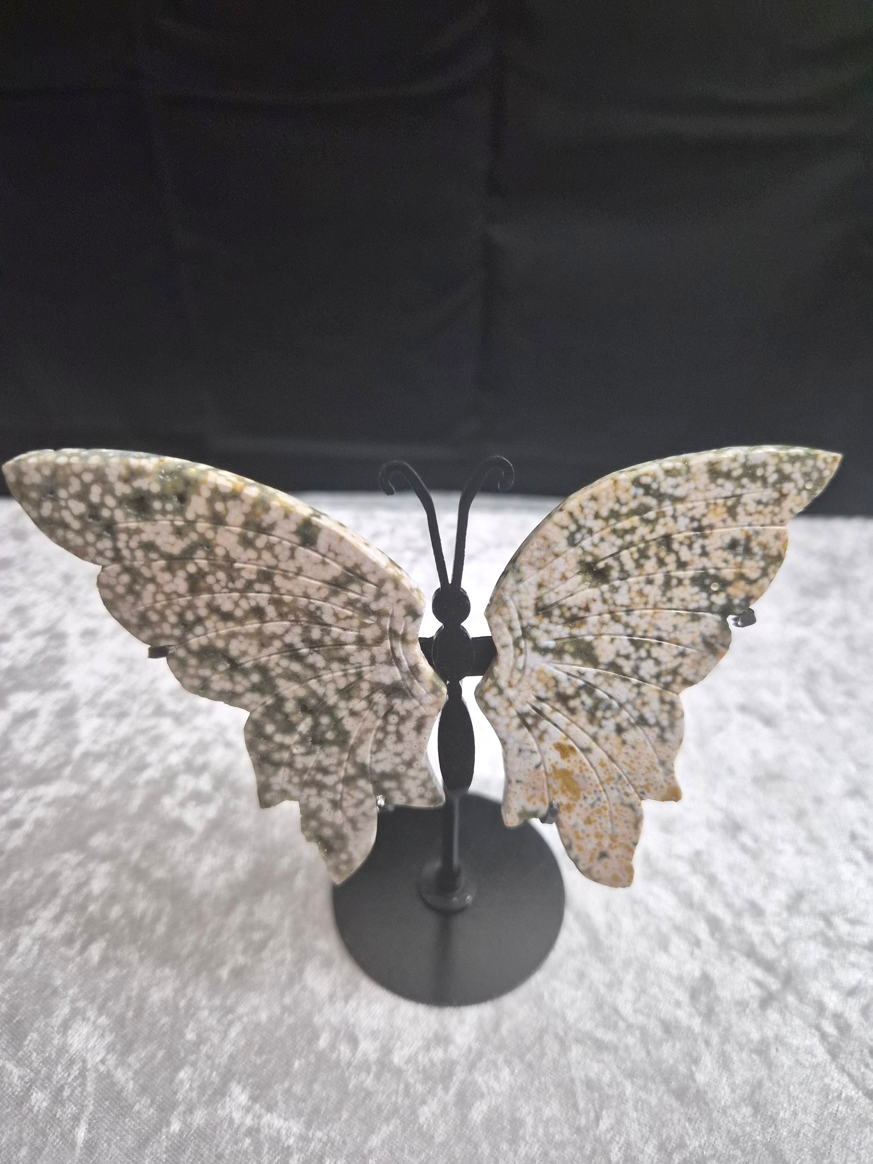 Ocean Jasper Butterfly Wings with Stand