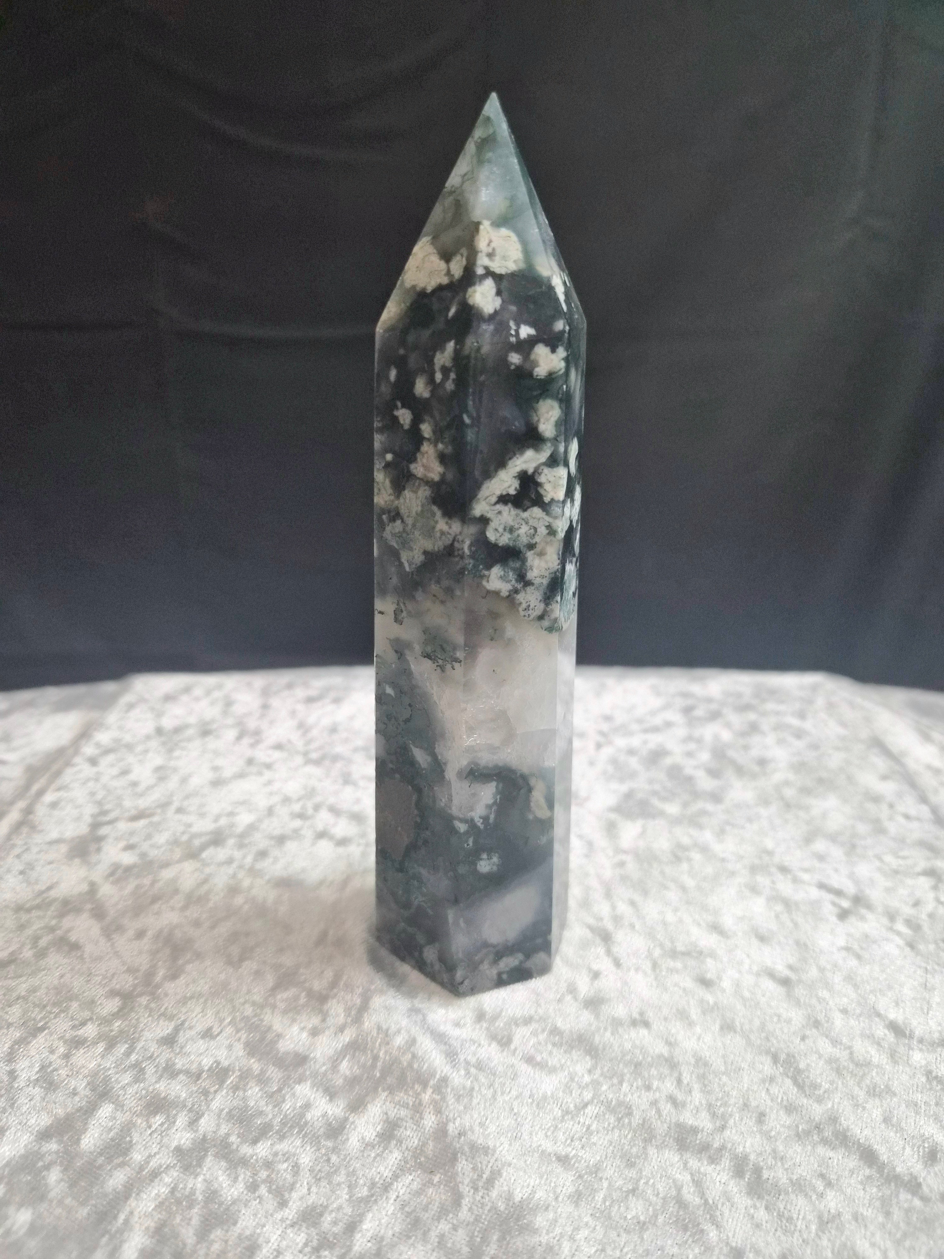 Moss Agate Tower 6 3/8" Tall